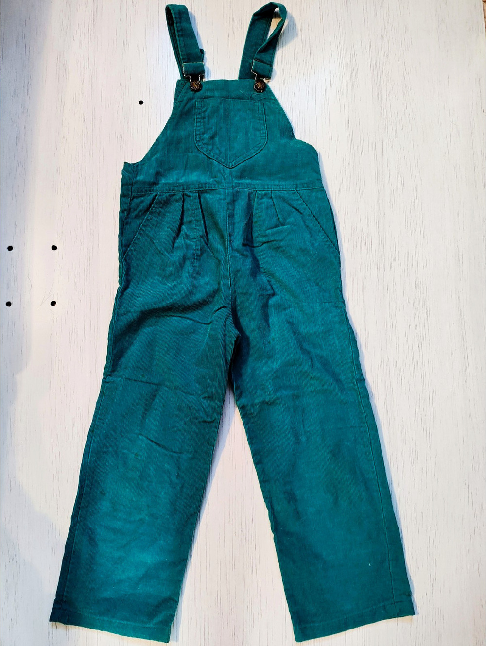 Sears Vintage Girls Teal Corduroy Overall One-Piece Size 6 Pockets Straps